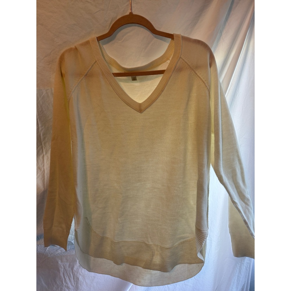 14th & Union Womens Cream V-Neck Raglan Sleeve High-Low Knit Sweater Size L